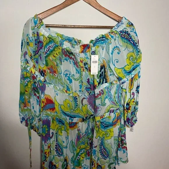 NWT Sheer Maeve Anthropologie Frankie Off-The-Shoulder Blouse Colorful SZ Small